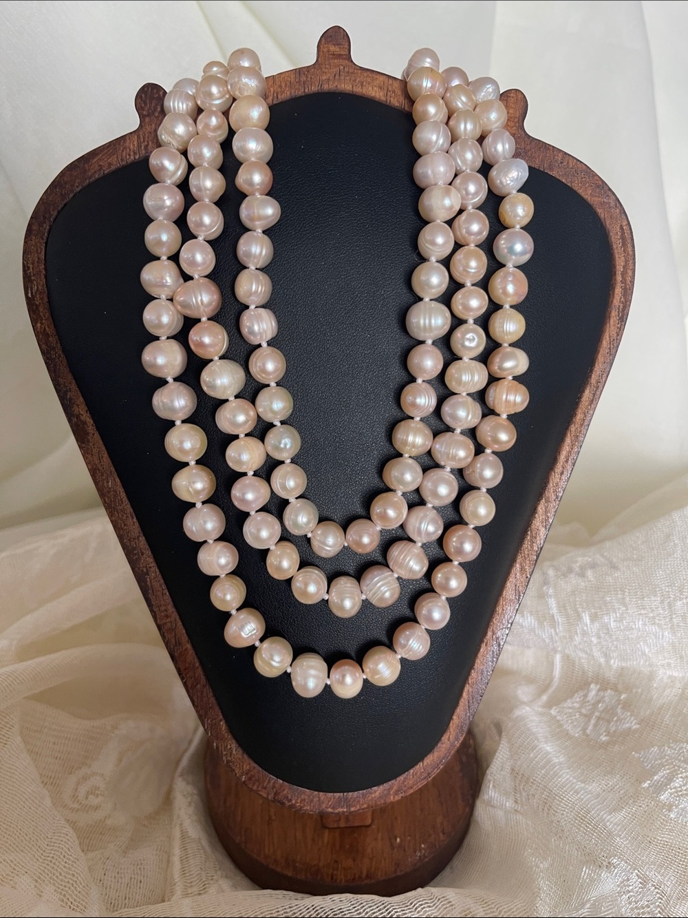 Multi-Strand Vintage Light Pink Freshwater Pearl Necklace